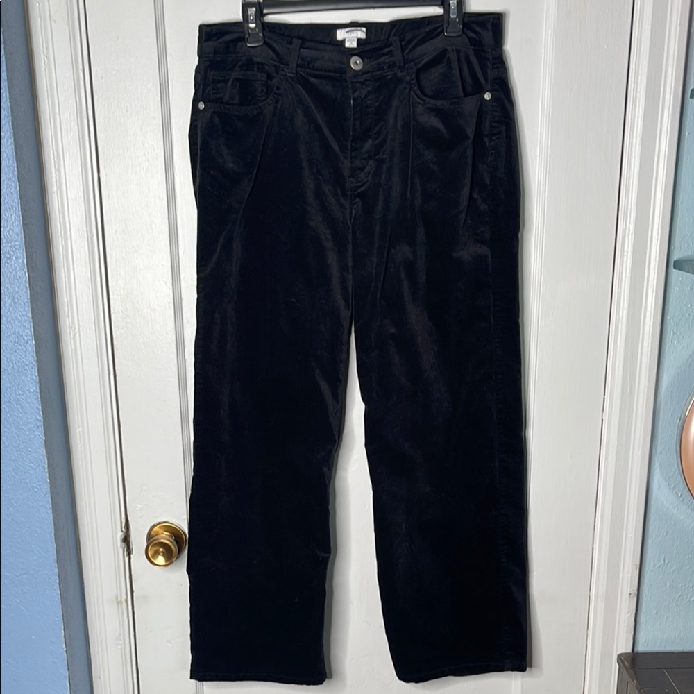 J Jill 16 Petite Black Velvet Pants Wide Leg Stretch Ladies